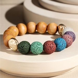 Modern Boho Lava Stone & Wood Bead Bracelet